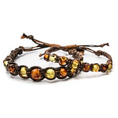 Плетеный коричневый браслет с кусочками янтаря цена и информация | Женские браслеты | pigu.lt