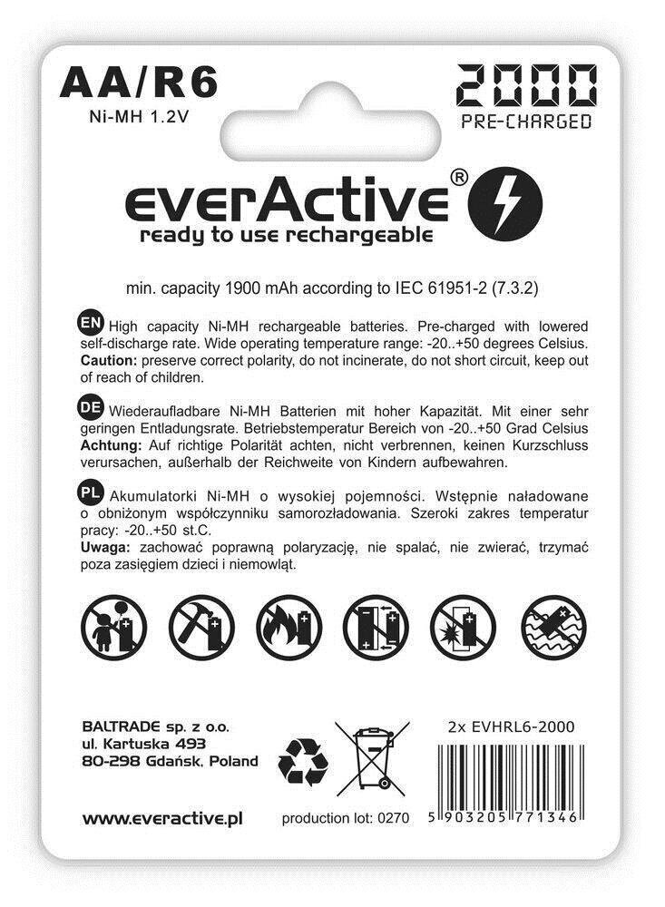 Kraunamos baterijos everActive EVHRL6-2000 kaina ir informacija | Elementai | pigu.lt