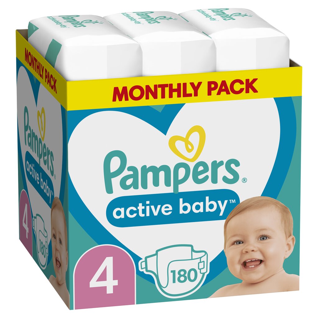 Sauskelnės PAMPERS Active Baby, Monthly Pack, 4 dydis, 9-14 kg, 180 vnt. цена и информация | Sauskelnės | pigu.lt