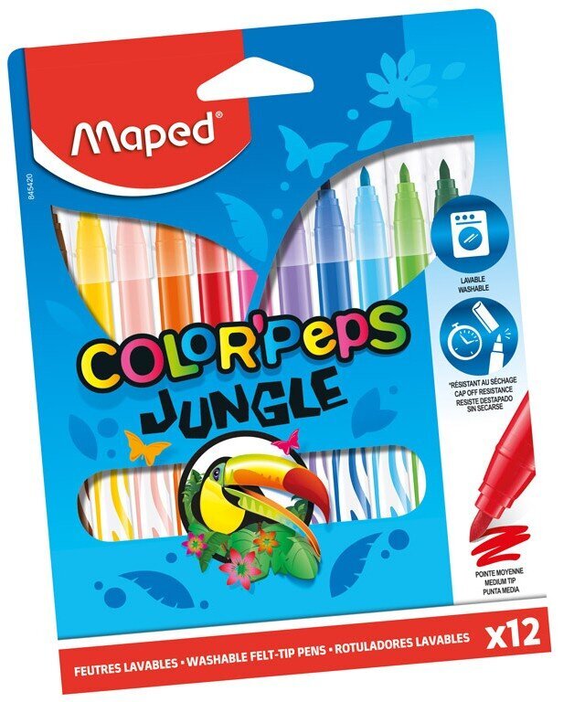 Flomasteriai Maped Color Peps Jungle, 12 spalvų kaina ir informacija | Piešimo, tapybos, lipdymo reikmenys | pigu.lt