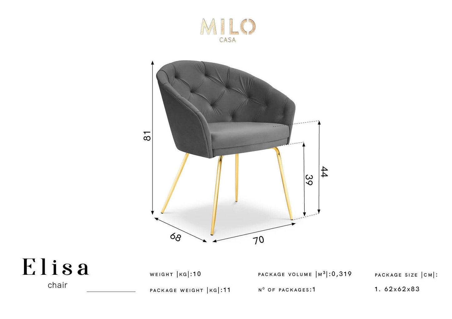 Kėdė Milo Casa Elisa, geltonos/auksinės spalvos цена и информация | Virtuvės ir valgomojo kėdės | pigu.lt