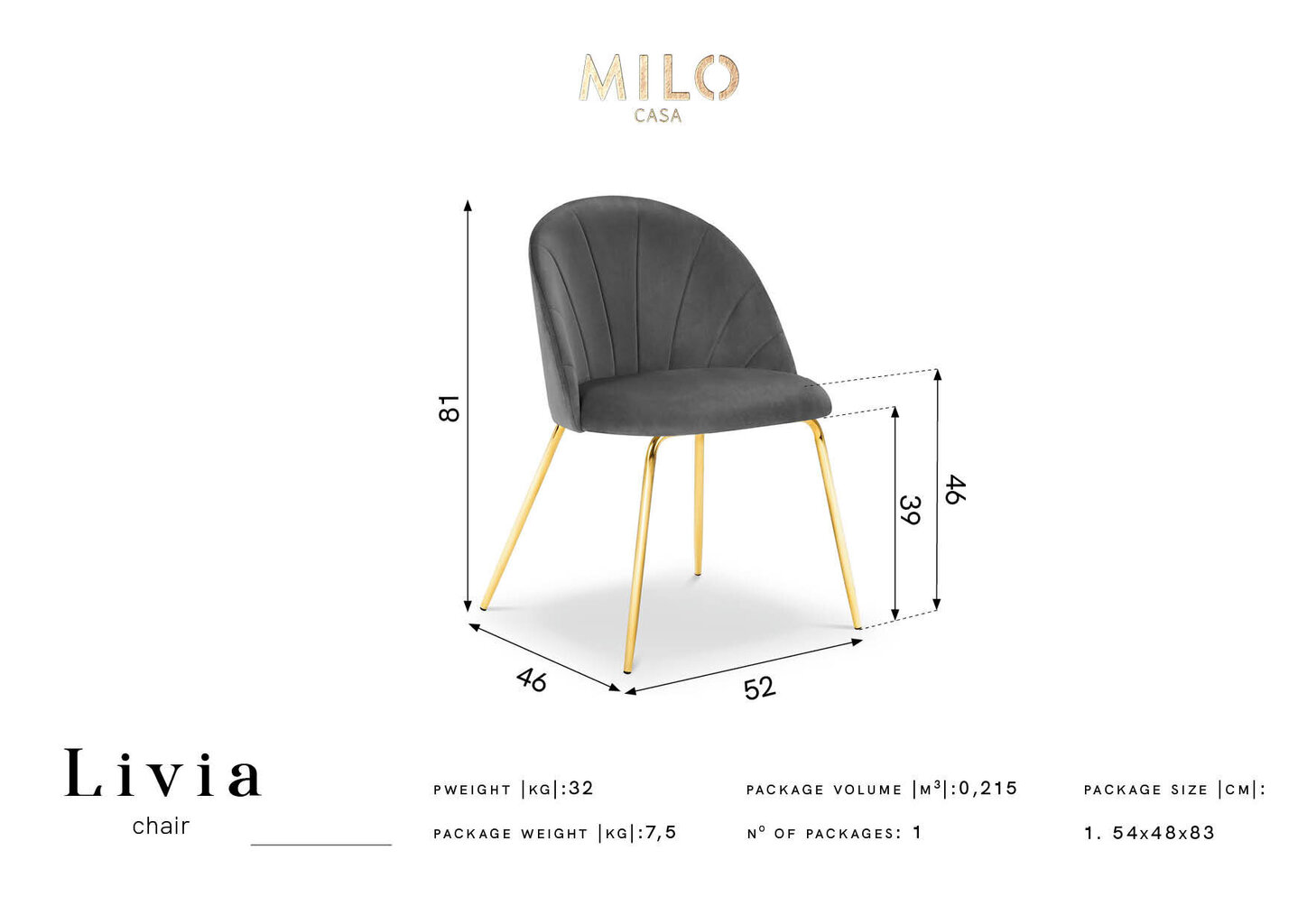Kėdė Milo Casa Livia, mėlynos/auksinės spalvos kaina ir informacija | Virtuvės ir valgomojo kėdės | pigu.lt