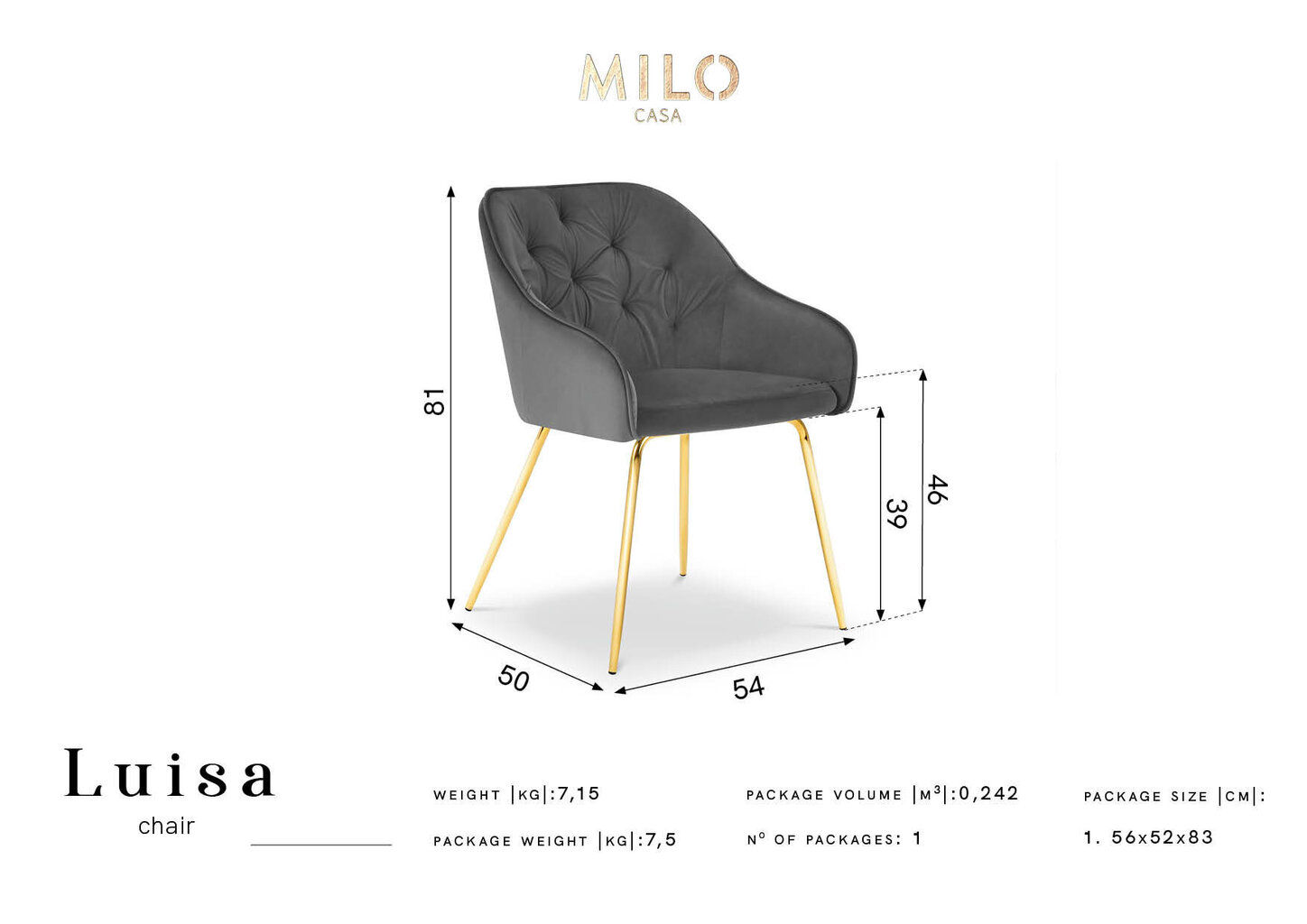 Kėdė Milo Casa Luisa, smėlio/auksinės spalvos цена и информация | Virtuvės ir valgomojo kėdės | pigu.lt