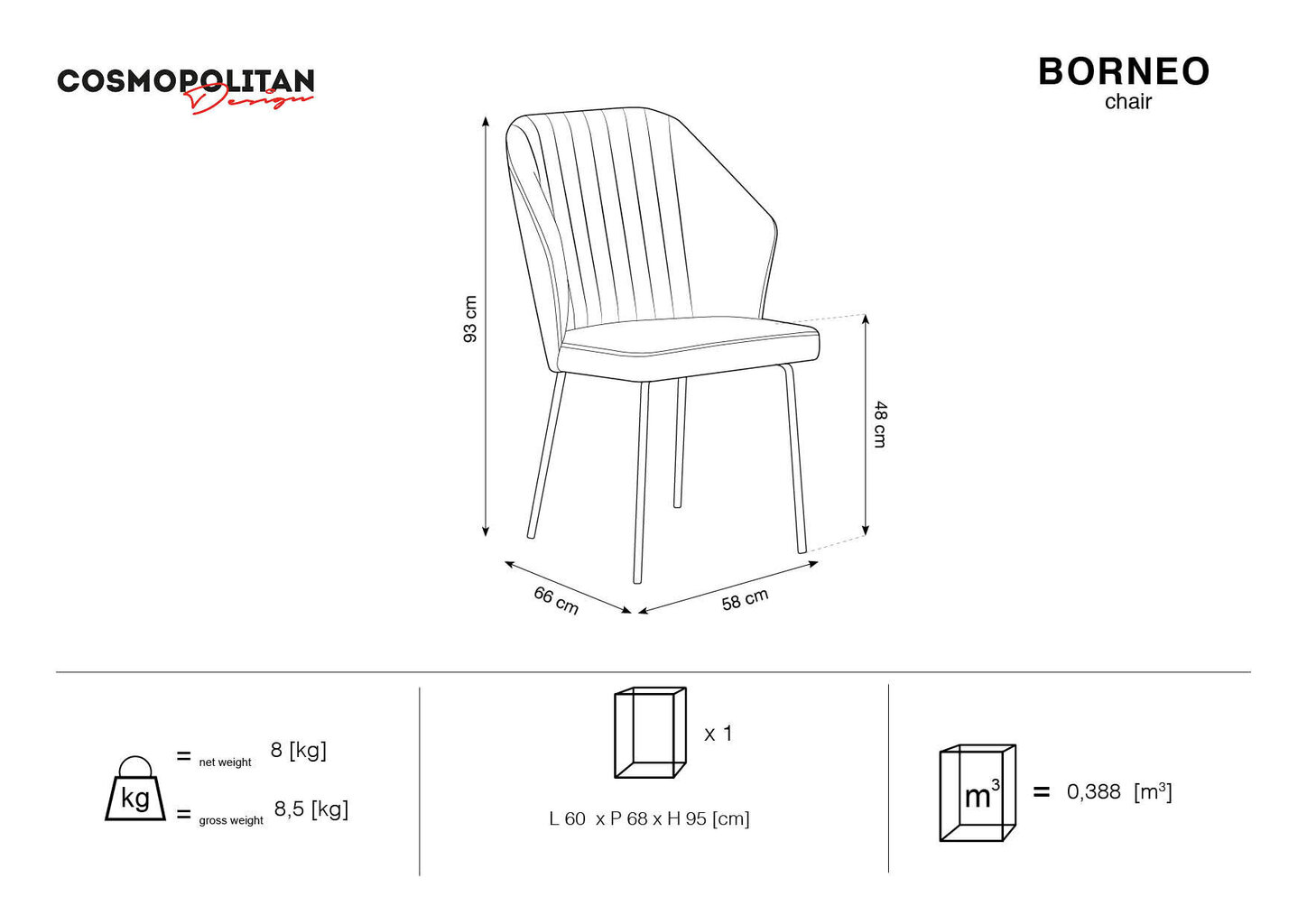 Kėdė Cosmopolitan Design Borneo 1, smėlio spalvos цена и информация | Virtuvės ir valgomojo kėdės | pigu.lt
