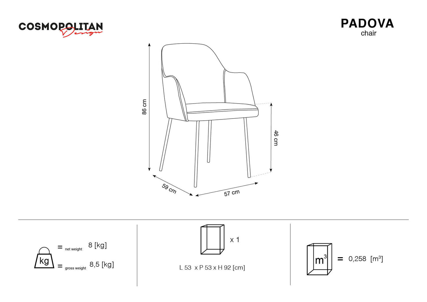 Kėdė Cosmopolitan Design Padova, geltonos/auksinės spalvos цена и информация | Virtuvės ir valgomojo kėdės | pigu.lt