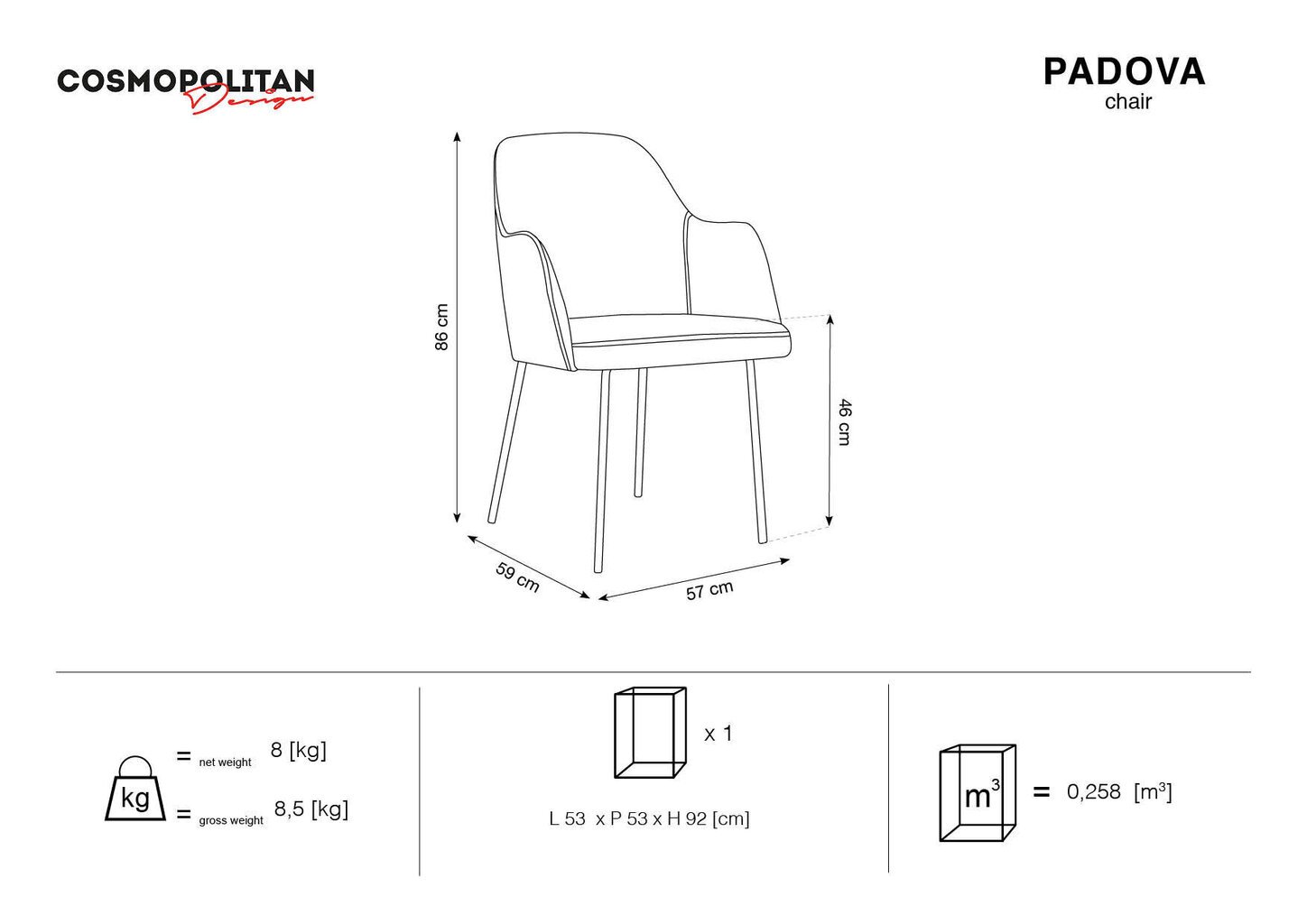 Kėdė Cosmopolitan Design Padova, rožinės/auksinės spalvos цена и информация | Virtuvės ir valgomojo kėdės | pigu.lt