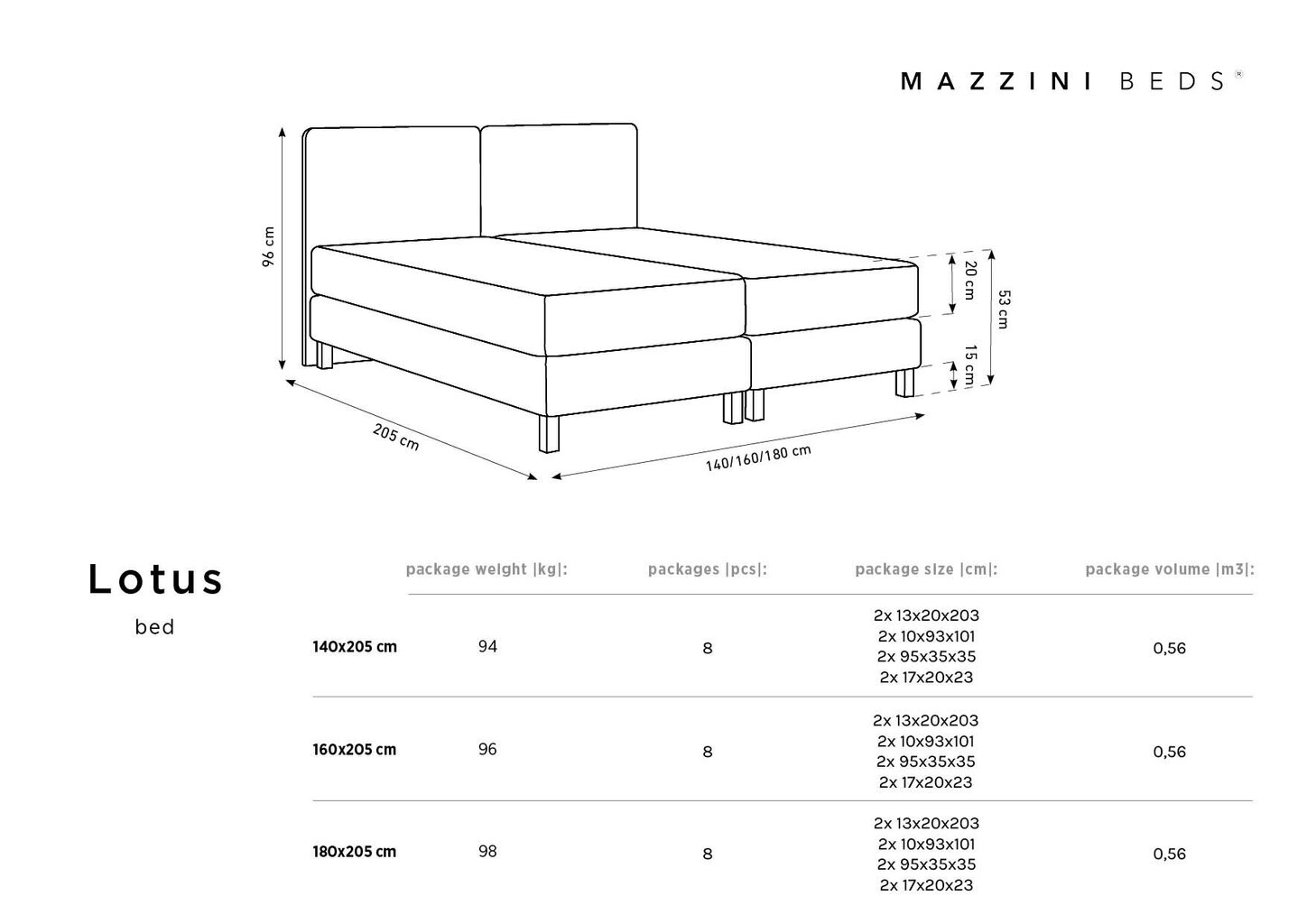 Lova Mazzini Lotus, 140x200 cm, pilka kaina ir informacija | Lovos | pigu.lt