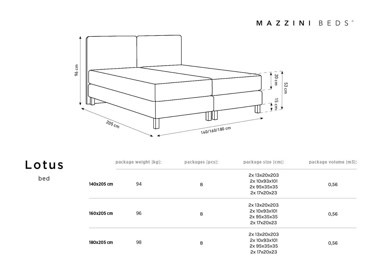 Lova Mazzini Lotus, 160x200 cm, mėlyna kaina ir informacija | Lovos | pigu.lt