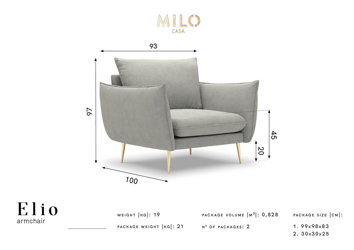 Fotelis Milo Casa Elio 1, šviesios smėlio/auksinės spalvos цена и информация | Svetainės foteliai | pigu.lt