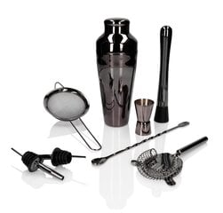 Барменский набор из 8 предметов с шейкером Paris - черный глянцевый "Gunmetal" цена и информация | Кухонная утварь | pigu.lt