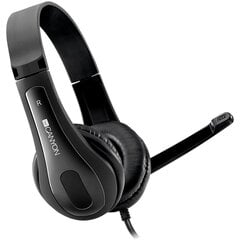 CANYON HSC-1 basic PC headset with microphone, combined 3.5mm plug, leather pads, Flat cable length 2.0m, 160*60*160mm, 0.13kg, Black kaina ir informacija | Ausinės | pigu.lt