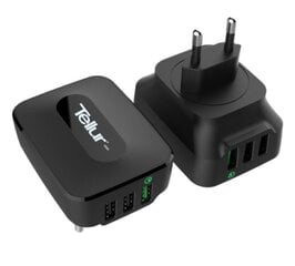 Tellur AC charger QC 3.0, 3xUSB ports (1 port QC 3.0 & 2 USB port 2.4A), Black цена и информация | Зарядные устройства для телефонов | pigu.lt