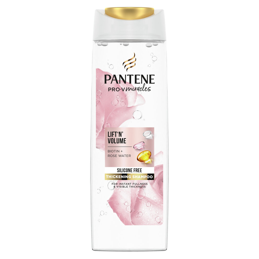 Apimties suteikiantis plaukų šampūnas Pantene Miracles Biotin + Rose Water Lift and Volume Thickening, 300 ml kaina ir informacija | Šampūnai | pigu.lt