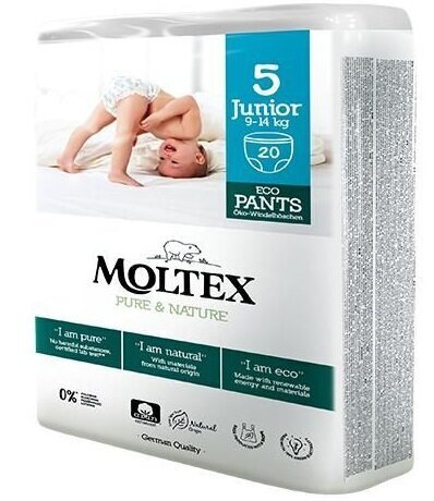 Sauskelnės-kelnaitės Moltex Pure & Nature 5 Junior (9-14 kg), 20 vnt kaina ir informacija | Sauskelnės | pigu.lt