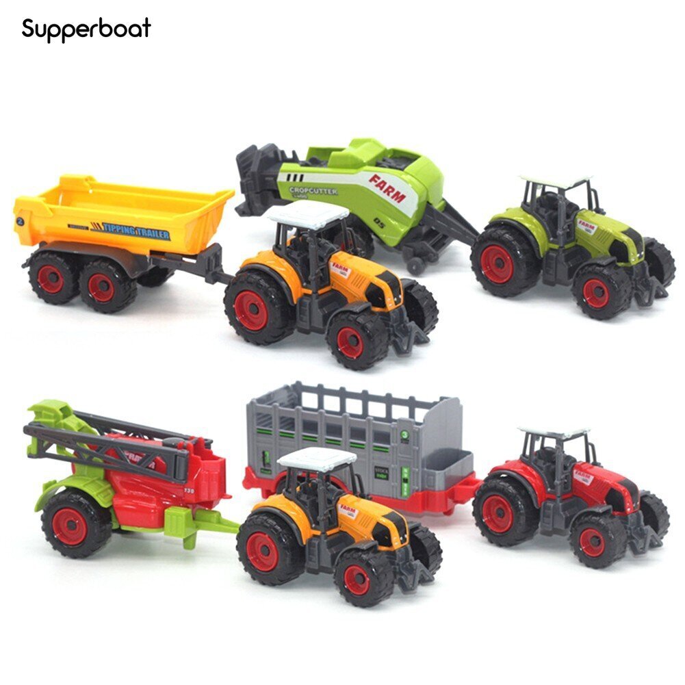 Žemės ūkio technikos komplektas vaikams, 6 vnt., traktorius цена и информация | Lavinamieji žaislai | pigu.lt
