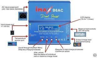 Įkroviklis su maitinimo šaltiniu + adapteriais ir temperatūros jutikliu „Imax B6AC“ 80W kaina ir informacija | Elementų krovikliai | pigu.lt