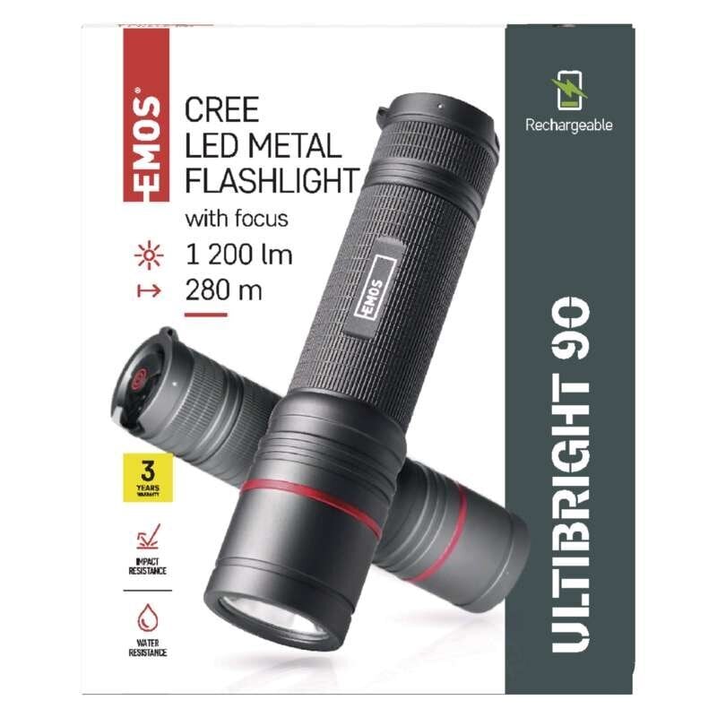 Įkraunamas žibintuvėlis CREE LED, metalas, IP65, 1200lm, fokusavimas kaina ir informacija | Žibintuvėliai, prožektoriai | pigu.lt