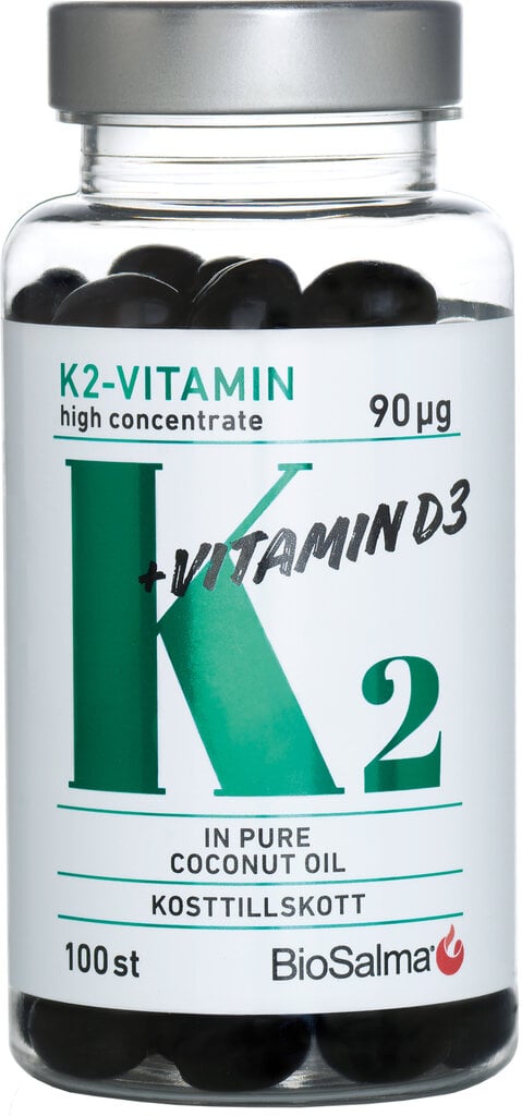 Maisto papildas Aukštos koncentracijos Vitaminas K2 + Vitaminas D3 BioSalma, 100 vnt. цена и информация | Vitaminai, maisto papildai, preparatai gerai savijautai | pigu.lt