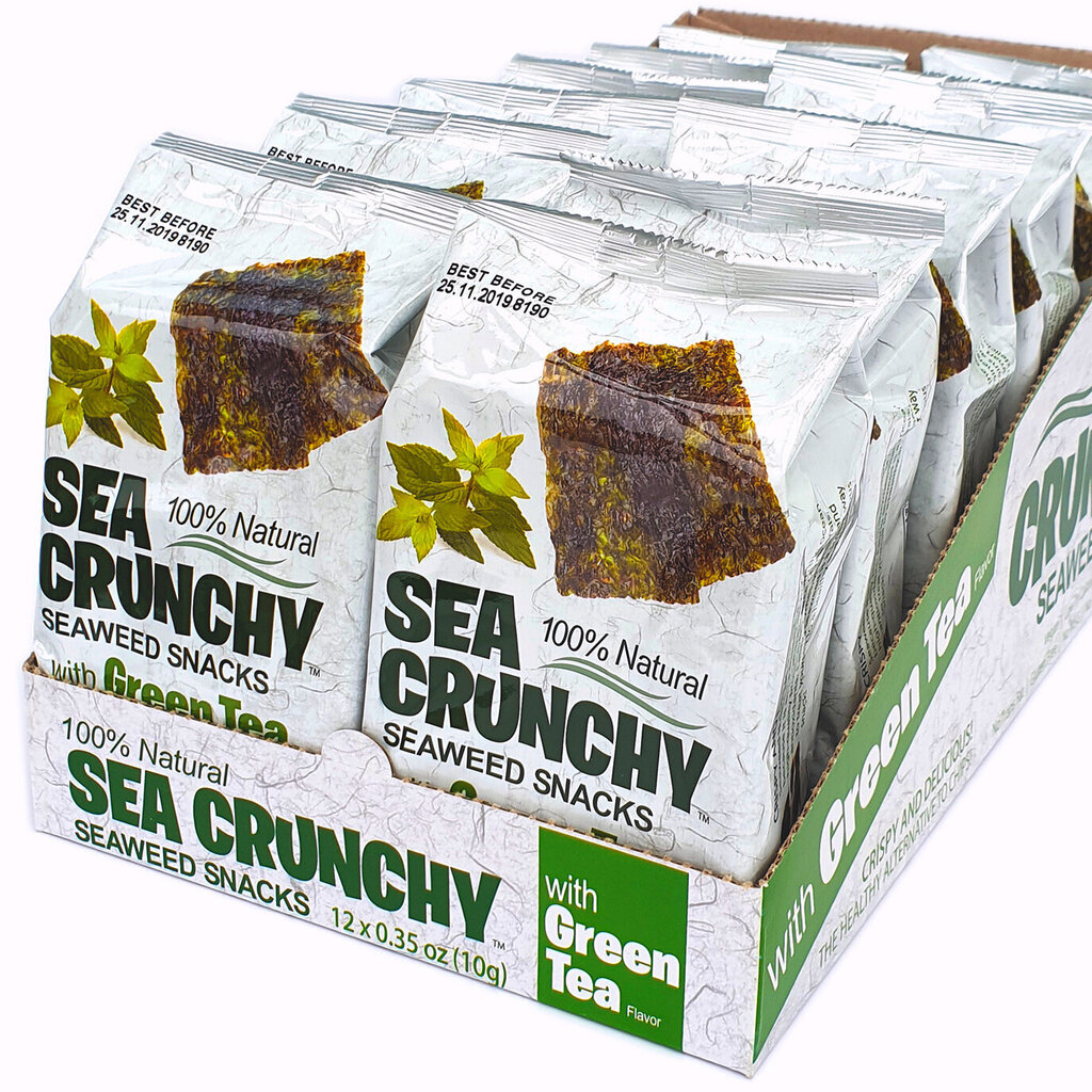 Jūros dumblių užkandžiai su žaliąja arbata Sea Crunchy, 12 vnt kaina ir informacija | Užkandžiai, traškučiai | pigu.lt