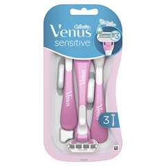 Бритва женская «Gillette» Venus Smooth Sensitive, 3 шт цена и информация | Косметика и средства для бритья | pigu.lt