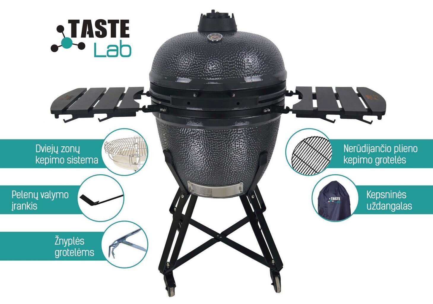 Keraminė kepsninė Kamado TasteLab 60cm, pilka kaina ir informacija | Kepsninės, griliai | pigu.lt