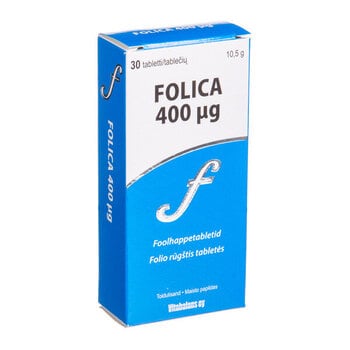 Maisto papildas Folica 400 mcg folio rūgšties, 30 tablečių цена и информация | Витамины, пищевые добавки, препараты для хорошего самочувствия | pigu.lt