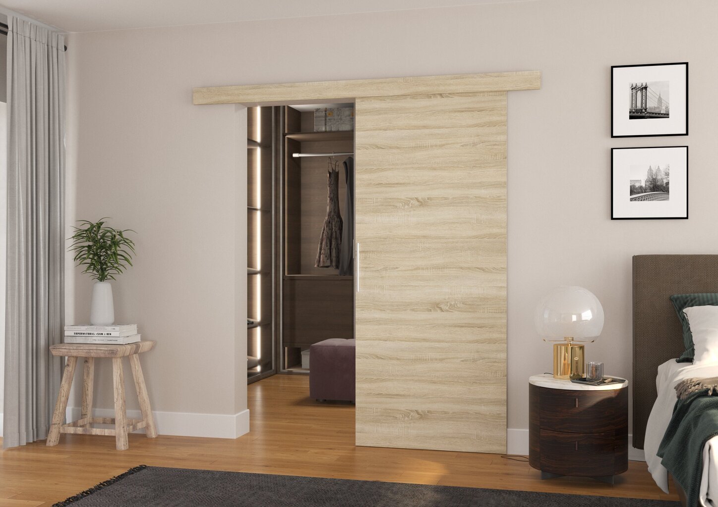 Durys nišai ADRK Furniture Daan 86, ąžuolo spalvos kaina ir informacija | Spintos | pigu.lt