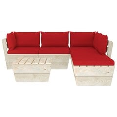 Sodo baldų komplektas iš palečių su pagalvėlėmis, 6 dalių, raudonas kaina ir informacija | Lauko baldų komplektai | pigu.lt