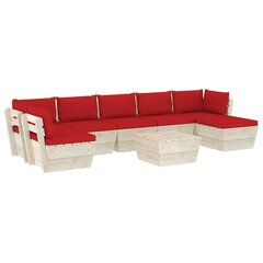 Sodo baldų komplektas iš palečių su pagalvėlėmis, 8 dalių, raudonas kaina ir informacija | Lauko baldų komplektai | pigu.lt