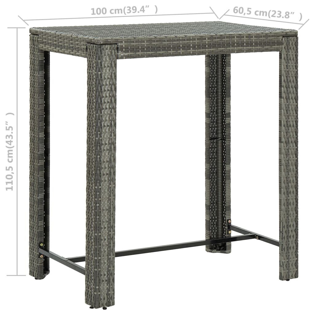 Sodo baro staliukas, 100x60,5x110,5cm, pilkas kaina ir informacija | Lauko stalai, staliukai | pigu.lt