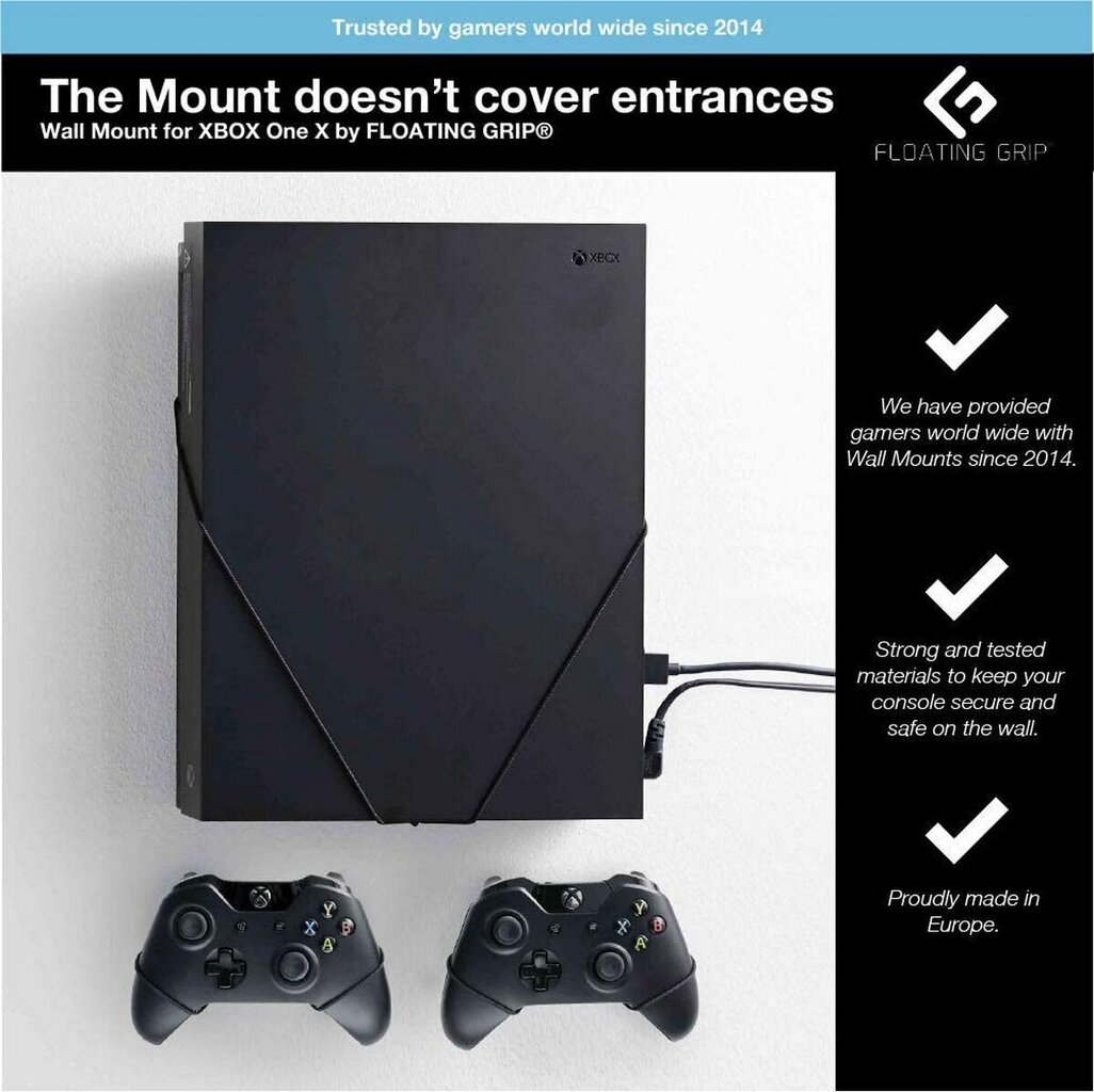Pakabinamas sienos laikiklis skirtas Xbox One X ir pulteliams, juodas kaina ir informacija | Žaidimų kompiuterių priedai | pigu.lt