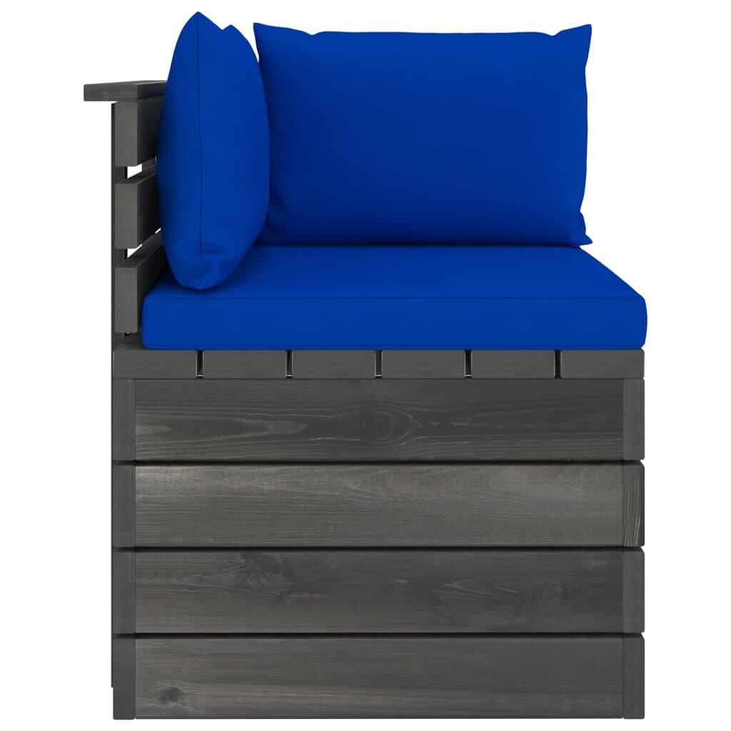 Kampinė sodo sofa iš palečių su pagalvėlėmis, mediena цена и информация | Lauko kėdės, foteliai, pufai | pigu.lt