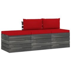 Sodo komplektas iš palečių su pagalvėlėmis, 3 dalių, raudonas цена и информация | Комплекты уличной мебели | pigu.lt