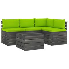 Sodo komplektas iš palečių su pagalvėlėmis, 5 dalių, žalias цена и информация | Комплекты уличной мебели | pigu.lt