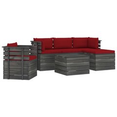 Sodo komplektas iš palečių su pagalvėlėmis, 6 dalių, raudonas kaina ir informacija | Lauko baldų komplektai | pigu.lt