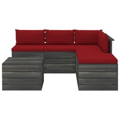 Sodo komplektas iš palečių su pagalvėlėmis, 6 dalių, raudonas цена и информация | Комплекты уличной мебели | pigu.lt
