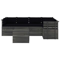 Sodo komplektas iš palečių su pagalvėlėmis, 6 dalių, juodas kaina ir informacija | Lauko baldų komplektai | pigu.lt