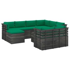 Sodo komplektas iš palečių su pagalvėlėmis, 10 dalių, žalias kaina ir informacija | Lauko baldų komplektai | pigu.lt