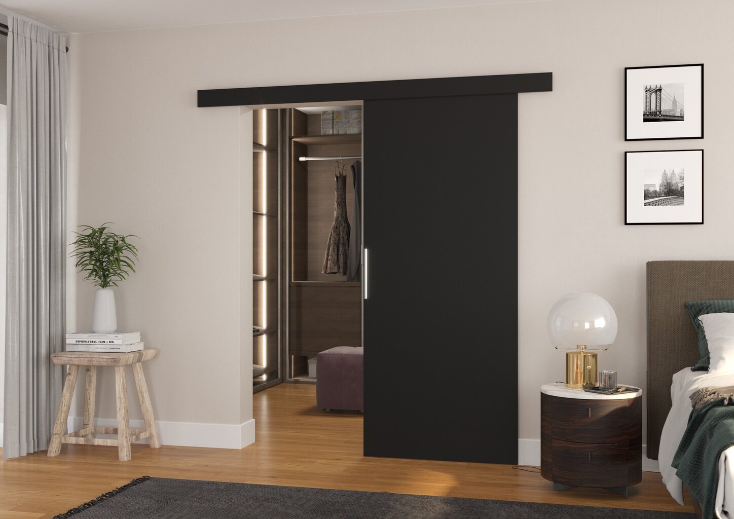 Durys nišai ADRK Furniture Daan 86, juodos цена и информация | Spintos | pigu.lt