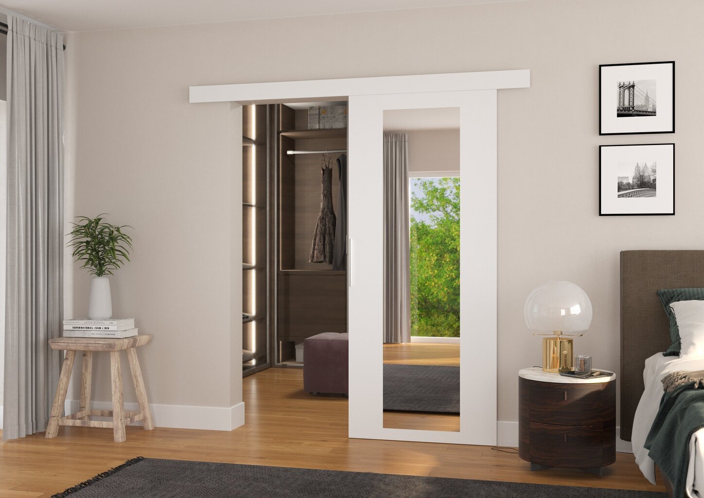 Durys nišai su veidrodžiu ADRK Furniture Brit 96, baltos kaina | pigu.lt