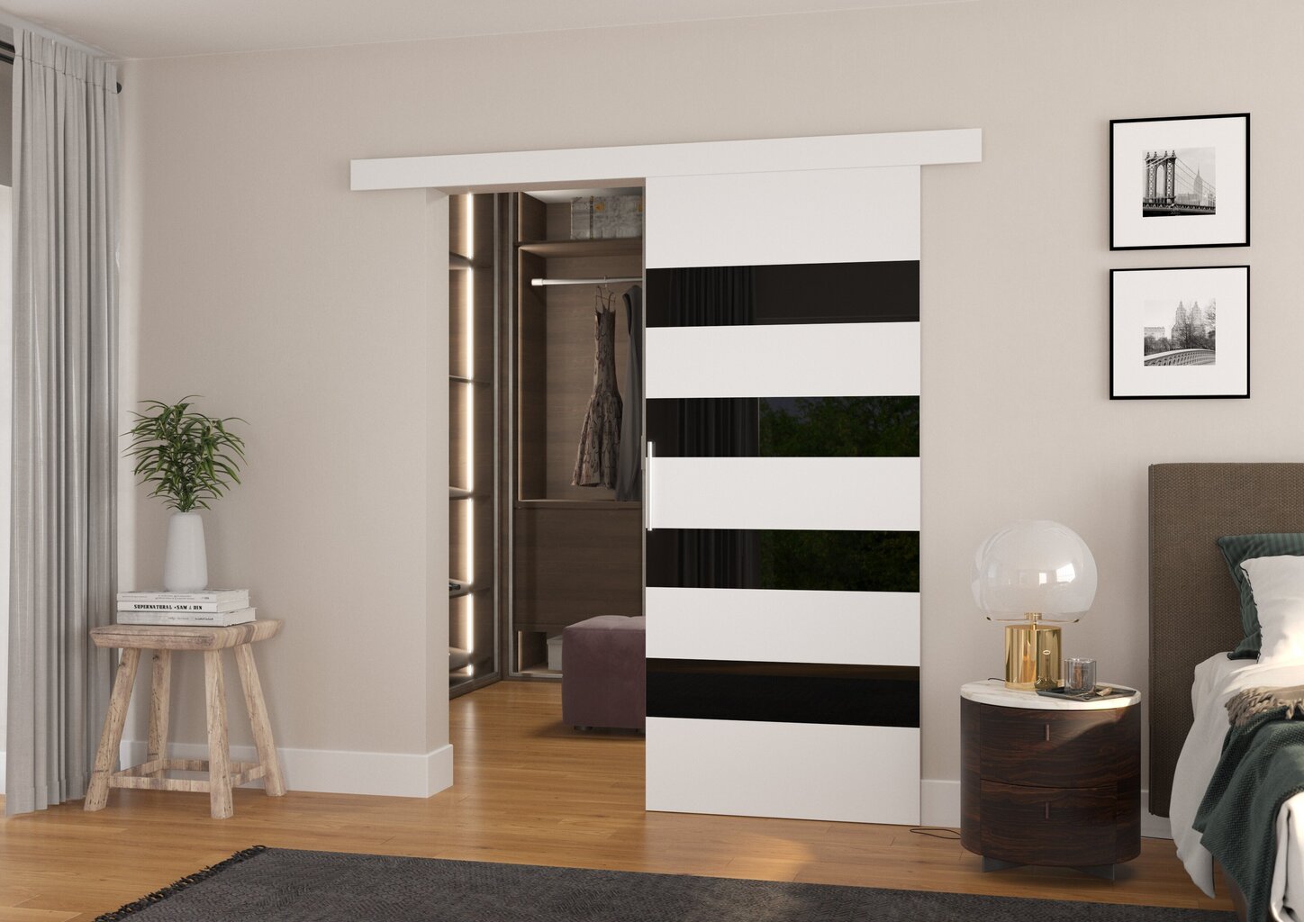 Durys nišai ADRK Furniture Milou 86, juodos/baltos kaina ir informacija | Spintos | pigu.lt