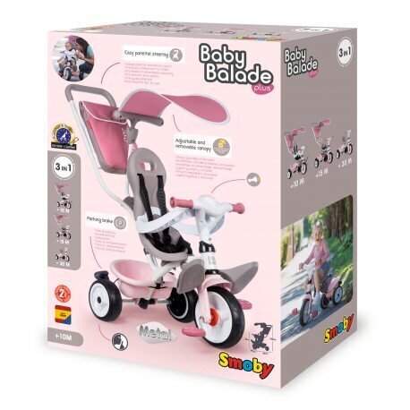 Stumiamas triratukas Smoby Baby Balade Plus, rožinis цена и информация | Triratukai | pigu.lt