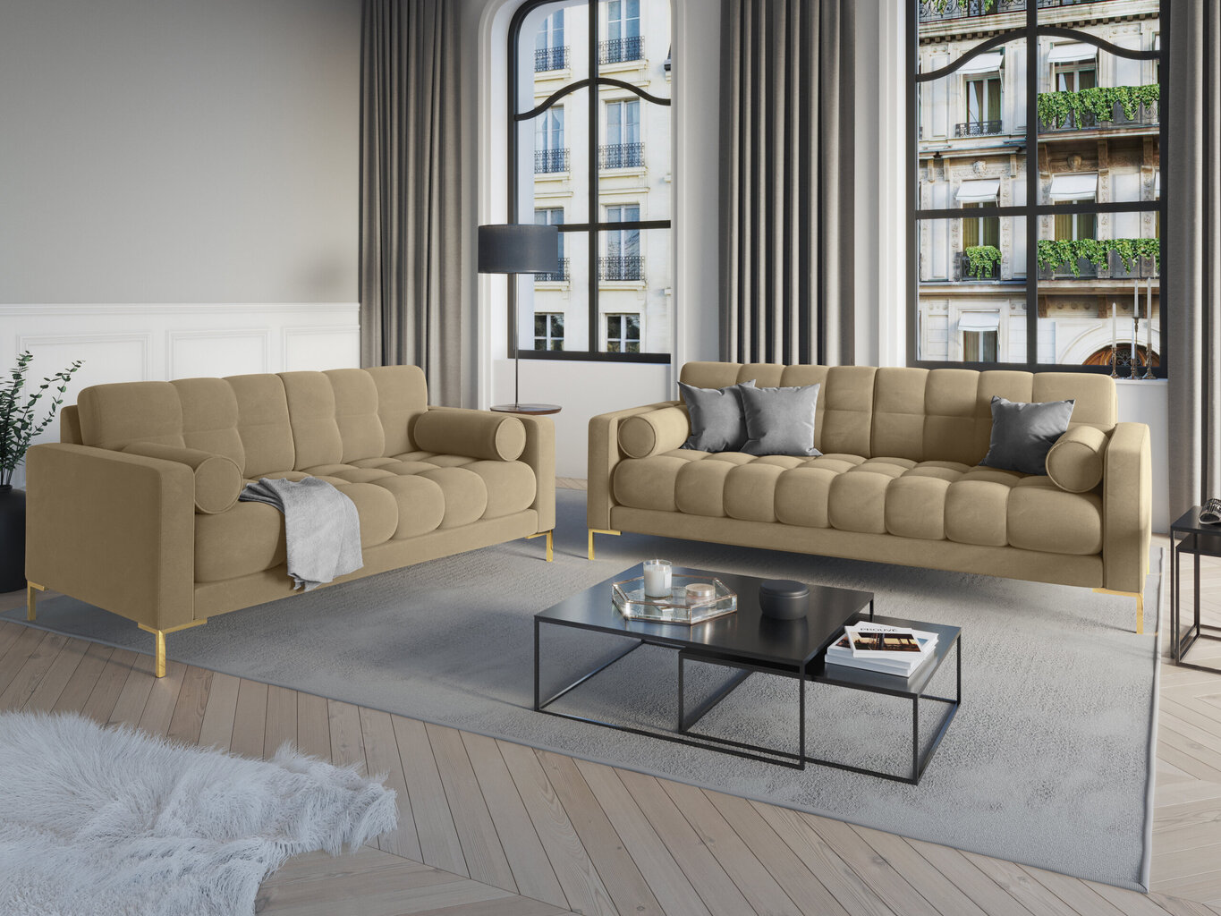 Dvivietė sofa Cosmopolitan Design Bali, smėlio/auksinės spalvos kaina ir informacija | Sofos | pigu.lt