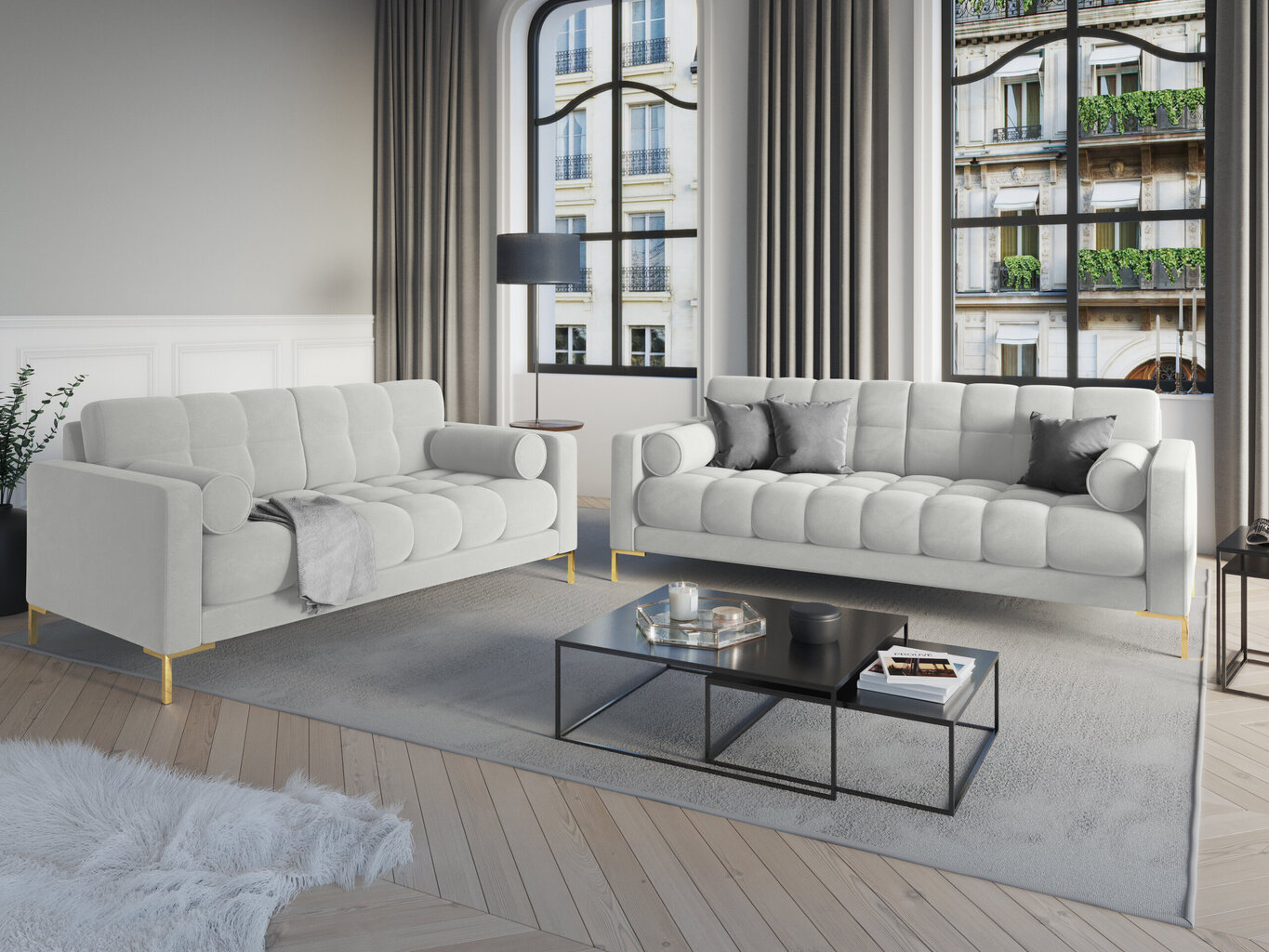 Keturvietė sofa Cosmopolitan Design Bali, šviesiai pilka/auksinės spalvos kaina ir informacija | Sofos | pigu.lt