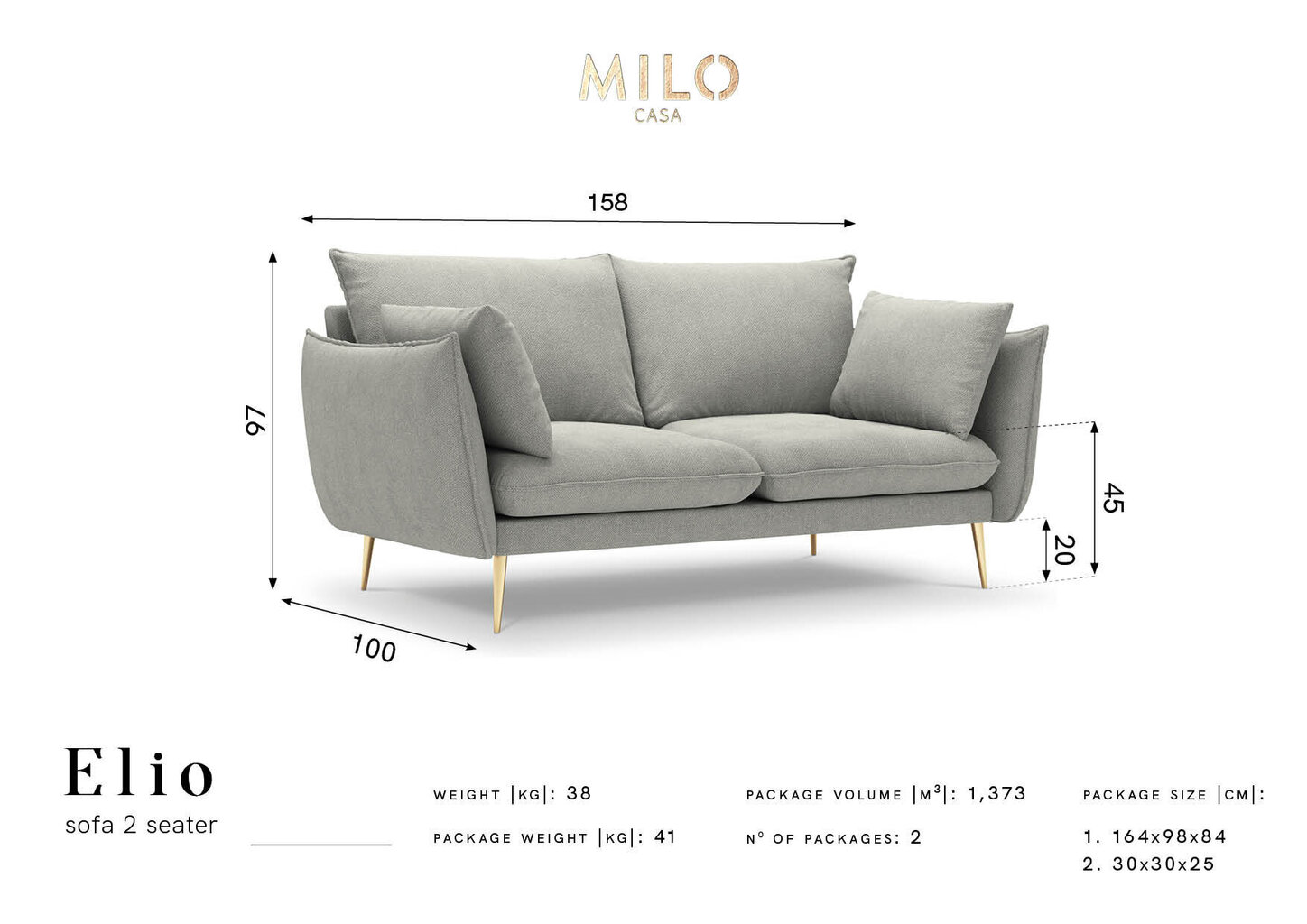 Dvivietė sofa Milo Casa Elio, smėlio/auksinės spalvos цена и информация | Sofos | pigu.lt