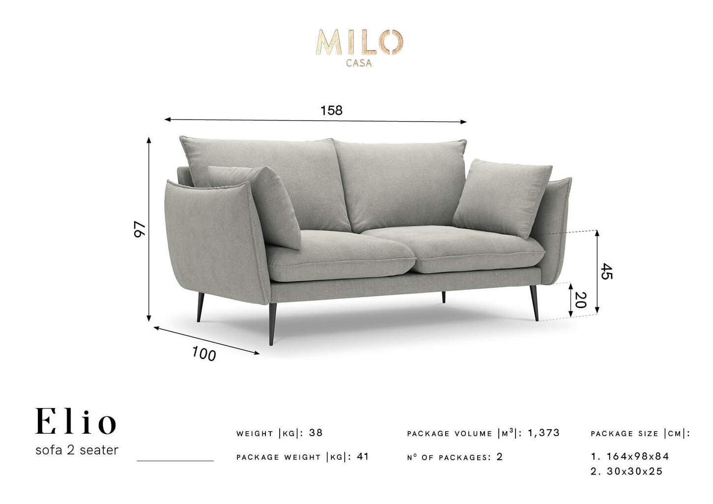 Dvivietė sofa Milo Casa Elio, šviesios smėlio spalvos цена и информация | Sofos | pigu.lt