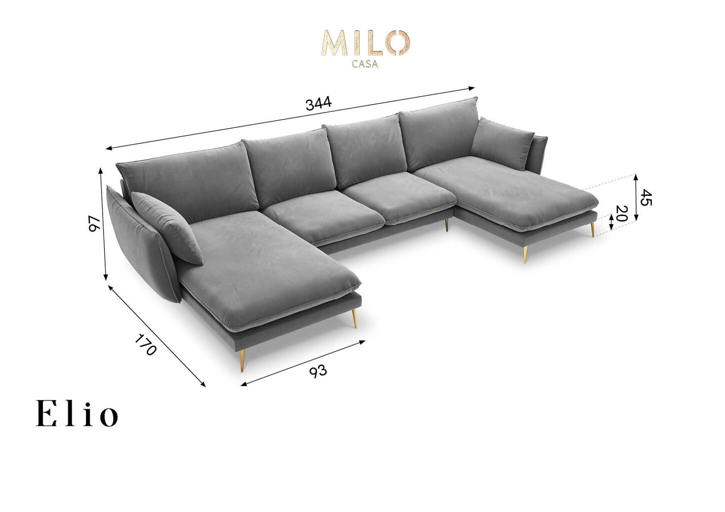 Minkštas kampas Milo Casa Elio 6S-V, juodas kaina ir informacija | Minkšti kampai | pigu.lt