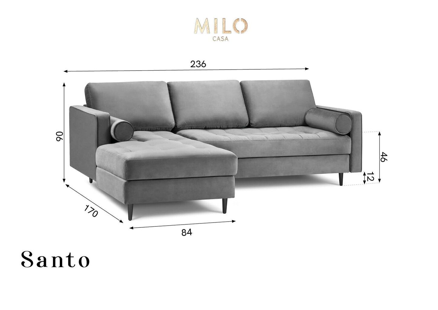 Minkštas kampas Milo Casa Santo 4S-V, šviesiai žalias/juodas kaina ir informacija | Minkšti kampai | pigu.lt