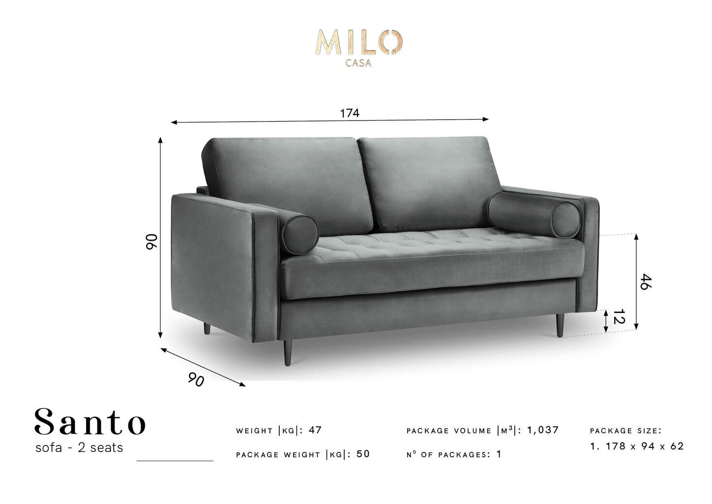 Dvivietė sofa Milo Casa Santo, rožinė kaina ir informacija | Sofos | pigu.lt