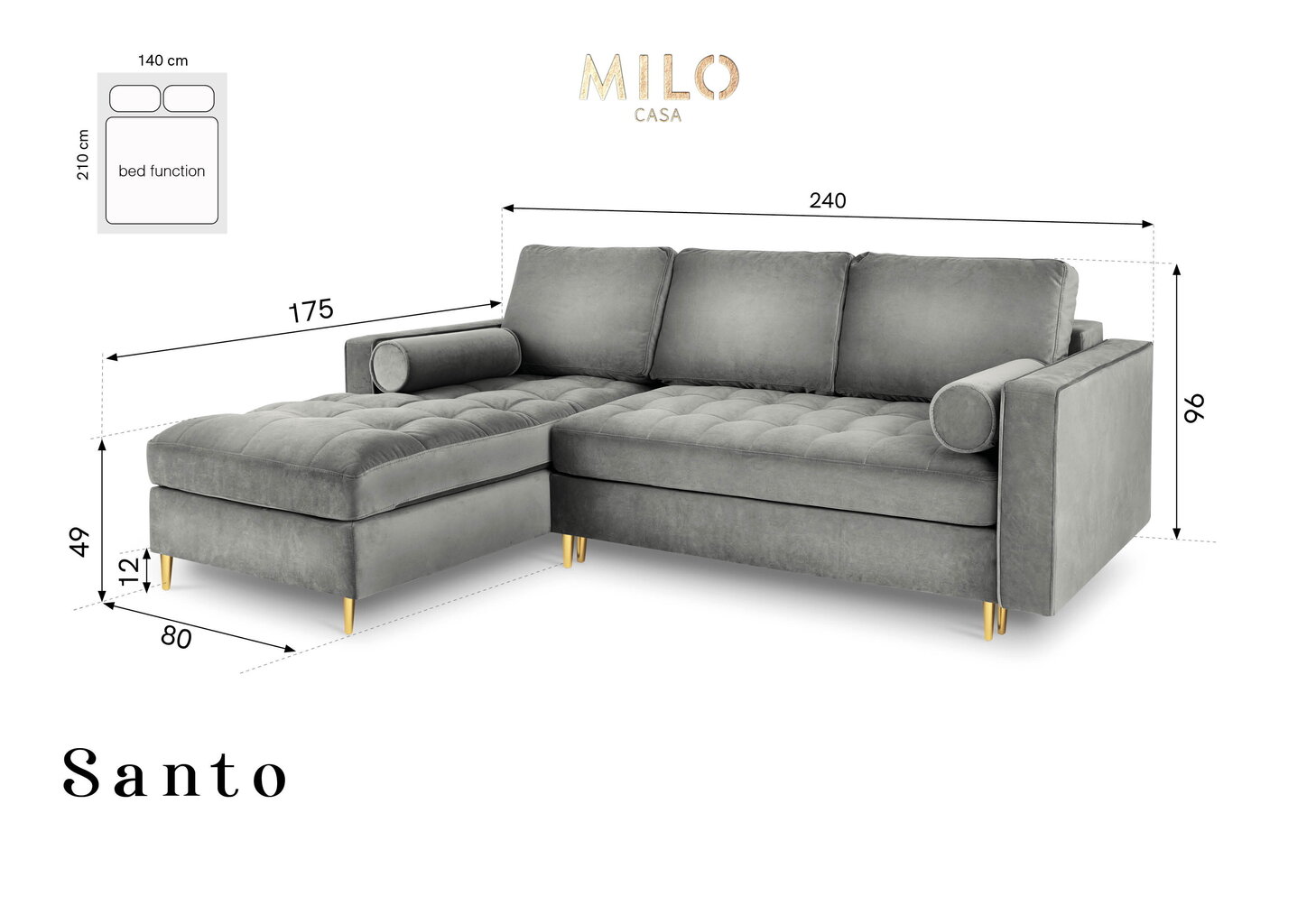 Minkštas kampas Milo Casa Santo 5S-V, mėlynas kaina ir informacija | Minkšti kampai | pigu.lt